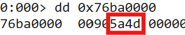 DOS signature (little-endian) at kernel32.dll base address