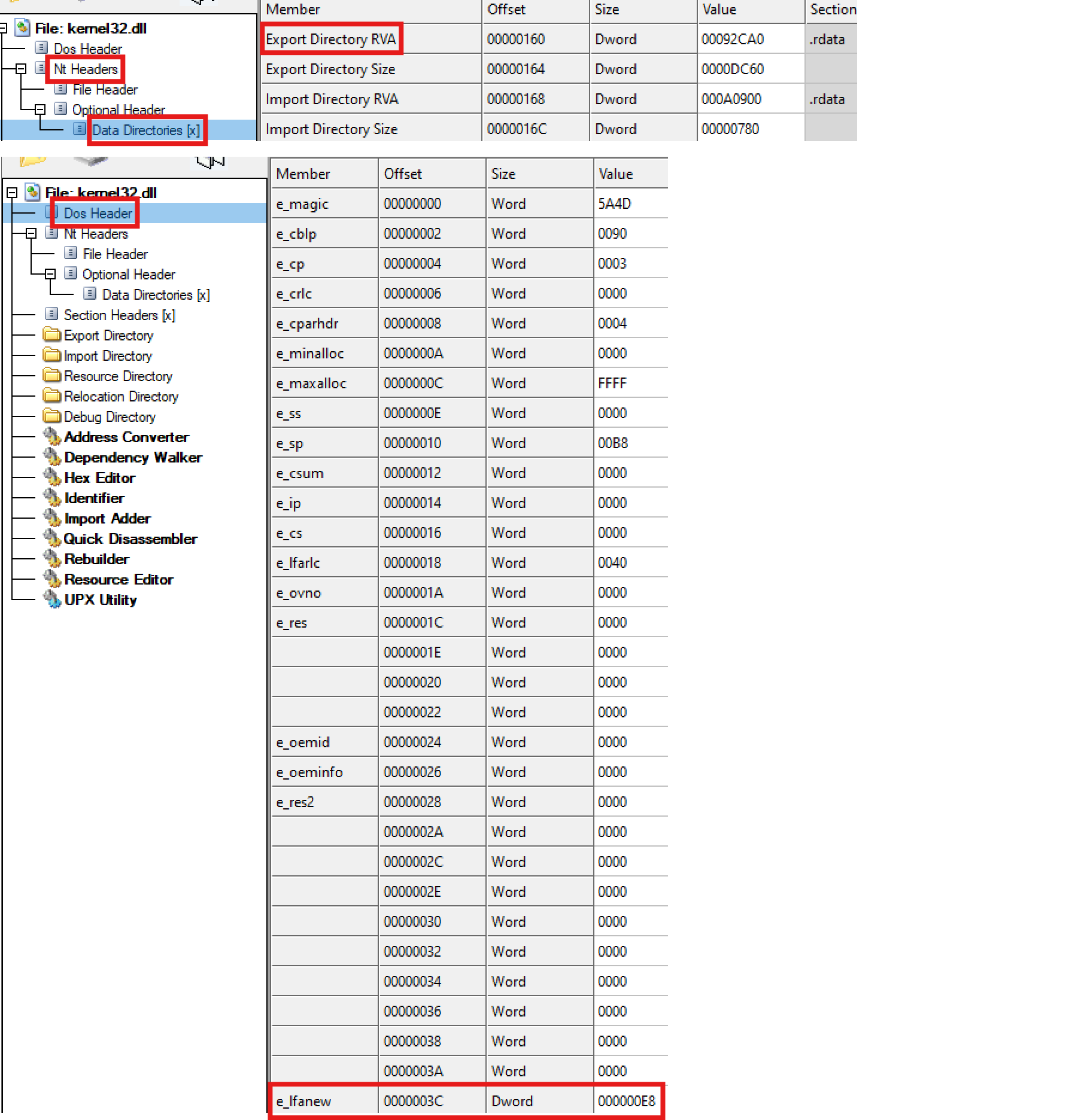 Finding the export address table